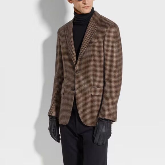 Ermenegildo Zegna Other - Ermenegildo Zegna Brown houndstooth Preppy Wool Cashmere Sportcoat Blazer Sz 52